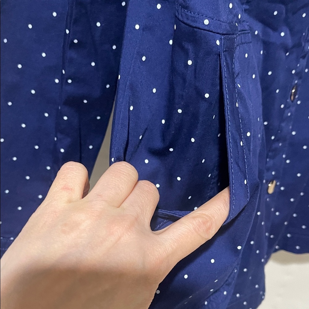 NWOT Chico's Luxe Twill Stylish Navy Blue With White Polka Dot Utility Jacket - Picture 10 of 15